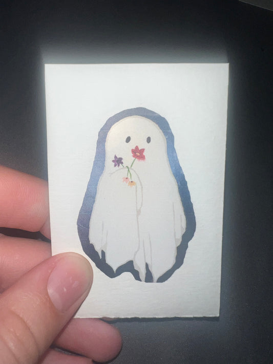 Cute Ghost with Flower Bouquet Sticker